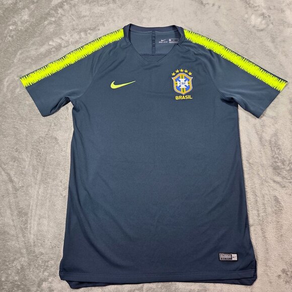Brazil Training Football Soccer Squad Shirt Jersey Large 2018 CBF Nike Navy Volt - Picture 1 of 10